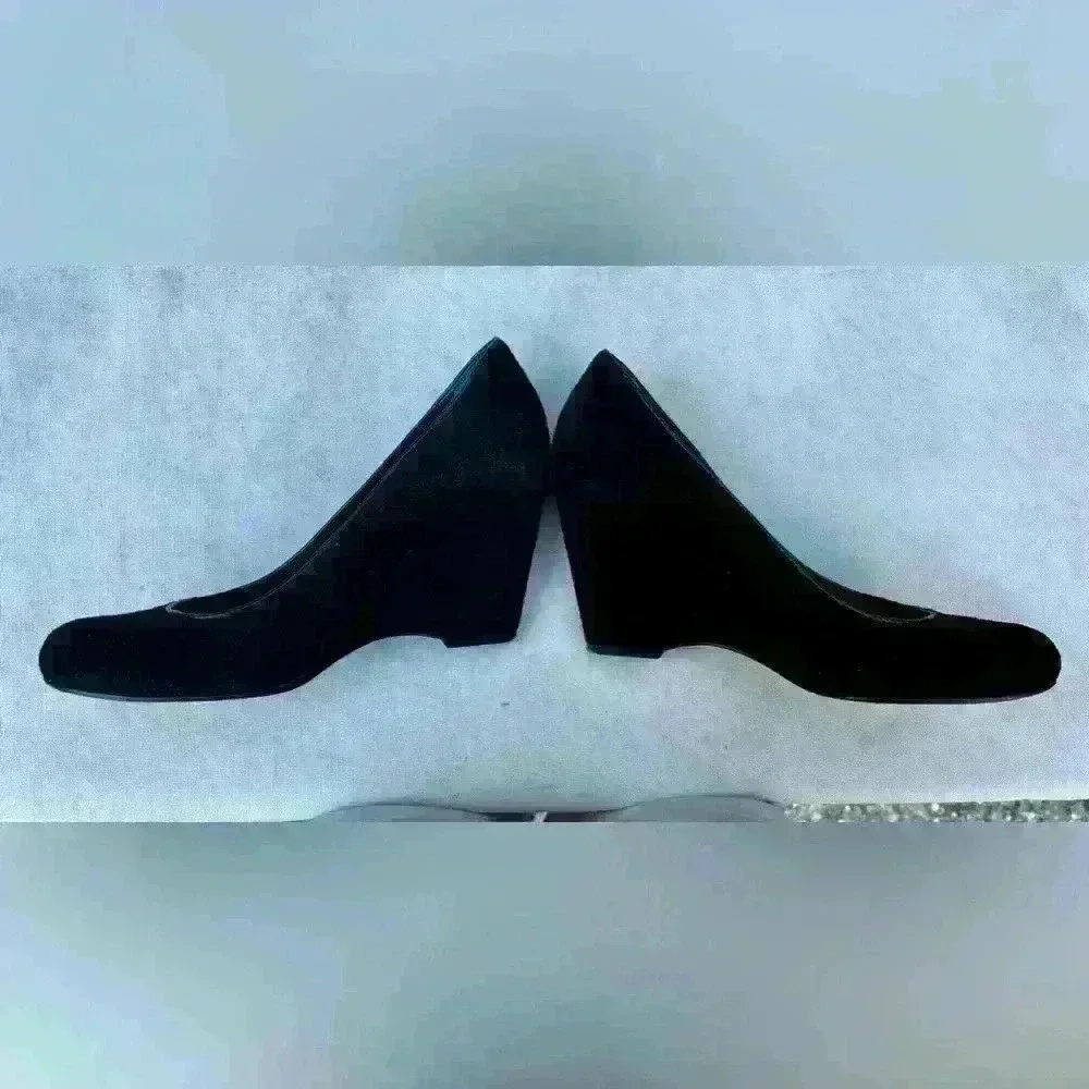 Kate Spade - Black Suede Round Toe Wedge Pumps - Size 7.5